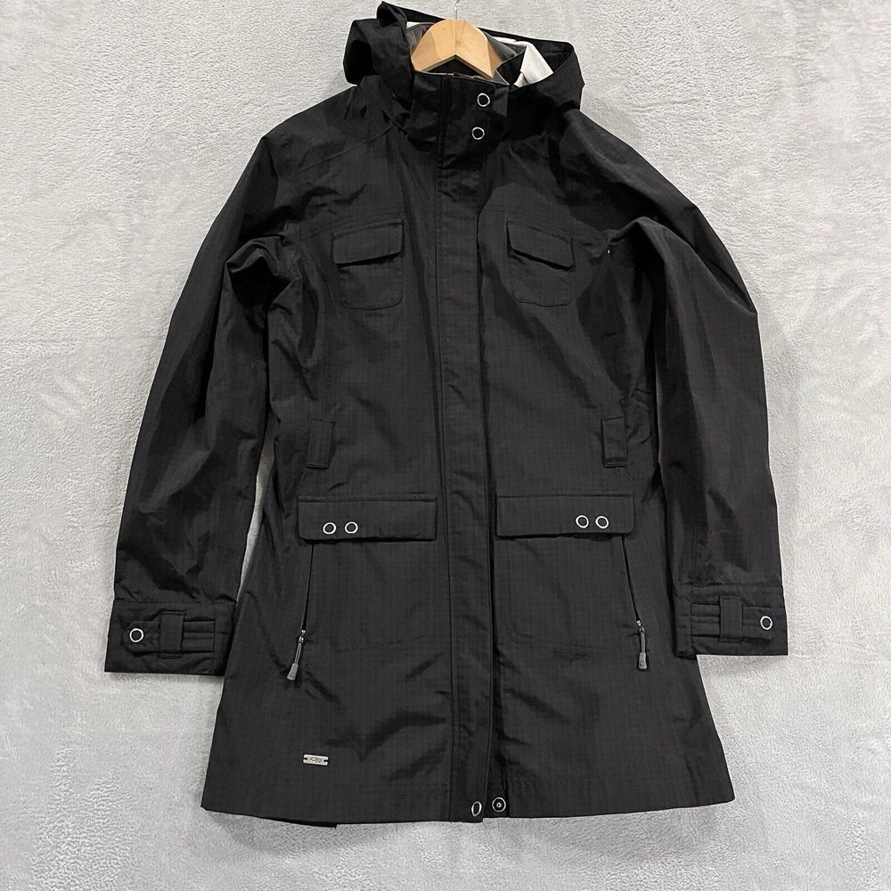 Outdoor Research Storm Trench Jacket Women's M Plaid Black Rain Coat 95090